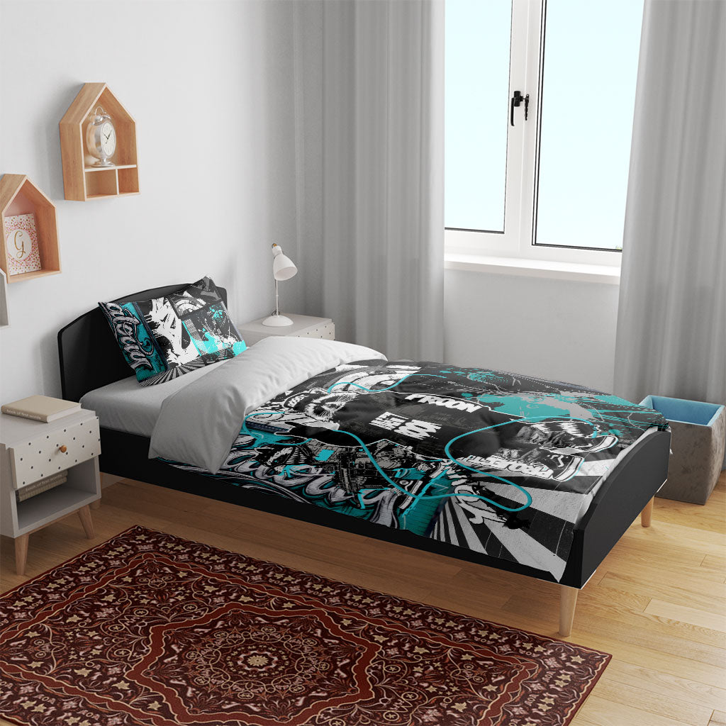 Urban Rebel Raccoon Bedding Set Grunge Graffiti Street Art Abstract Collage Pop Culture