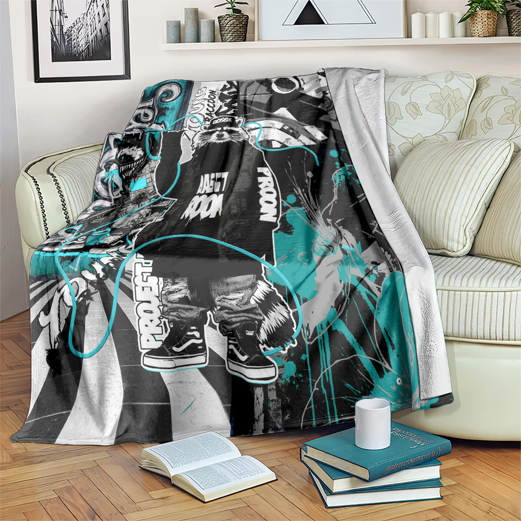 Urban Rebel Raccoon Blanket Grunge Graffiti Street Art Abstract Collage Pop Culture
