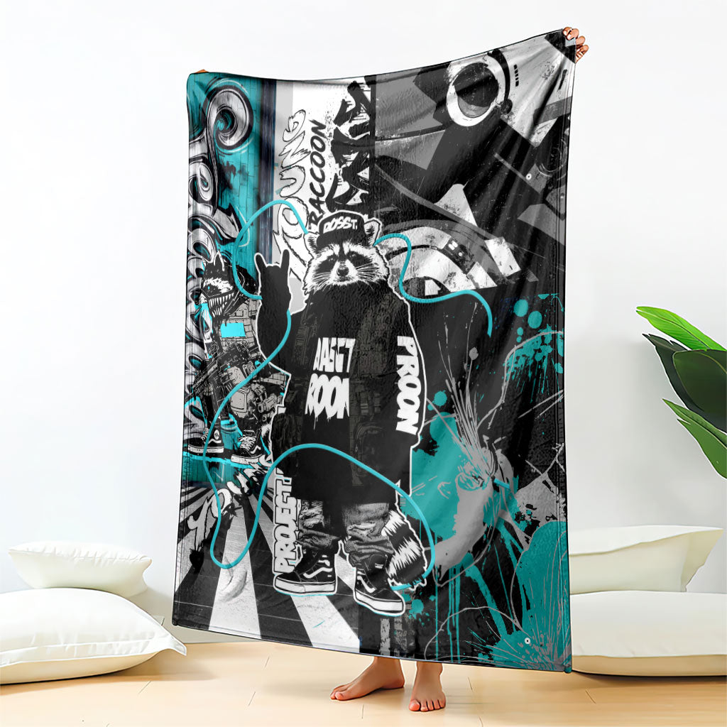 Urban Rebel Raccoon Blanket Grunge Graffiti Street Art Abstract Collage Pop Culture
