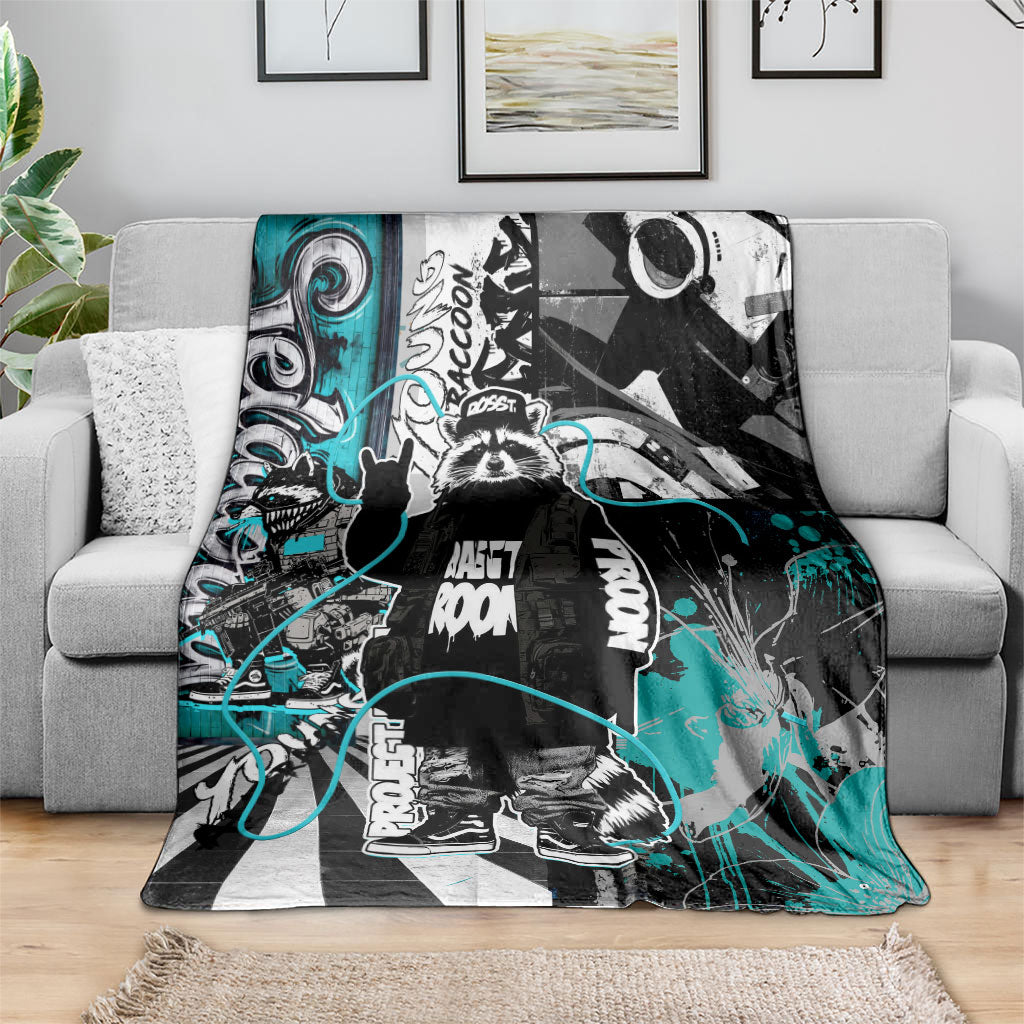 Urban Rebel Raccoon Blanket Grunge Graffiti Street Art Abstract Collage Pop Culture