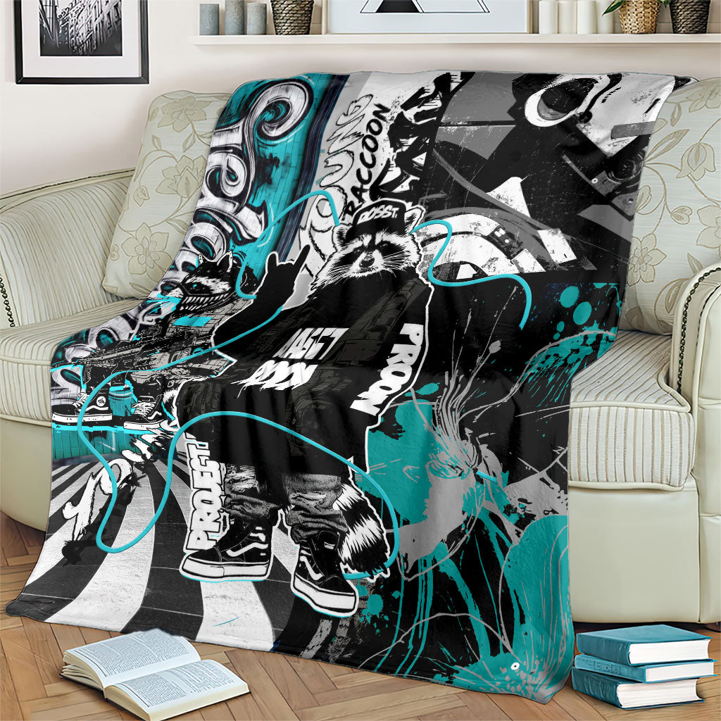 Urban Rebel Raccoon Blanket Grunge Graffiti Street Art Abstract Collage Pop Culture