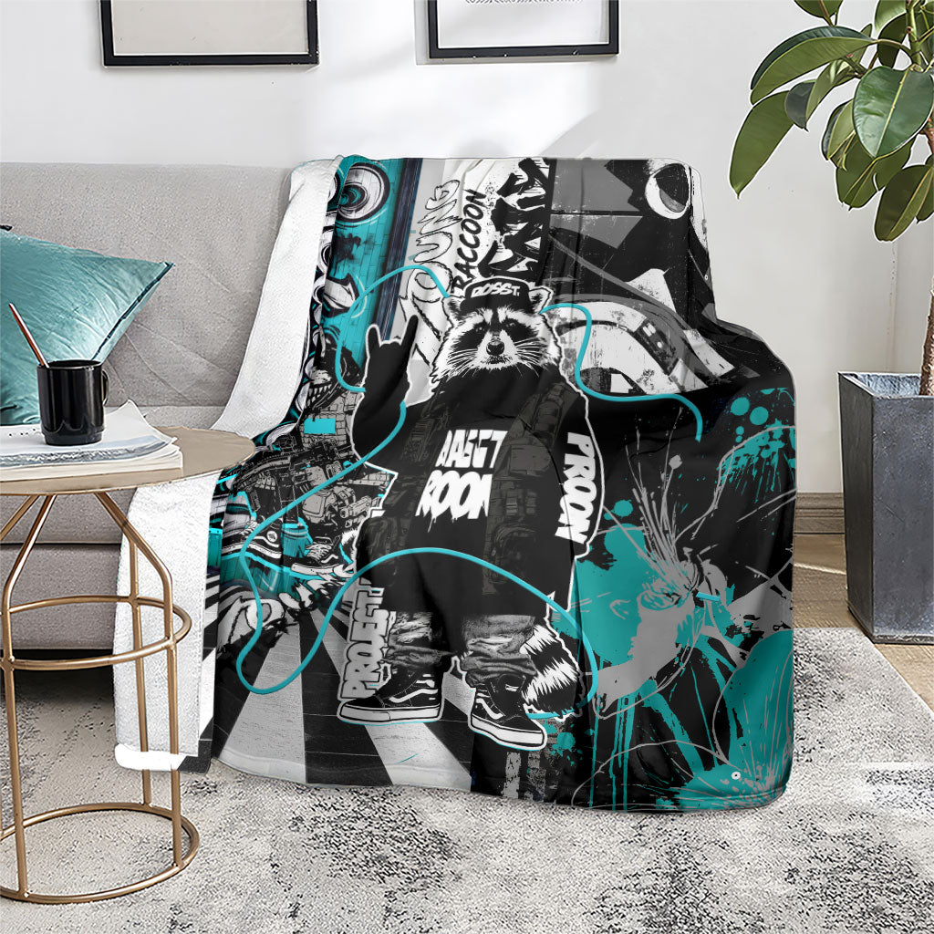 Urban Rebel Raccoon Blanket Grunge Graffiti Street Art Abstract Collage Pop Culture
