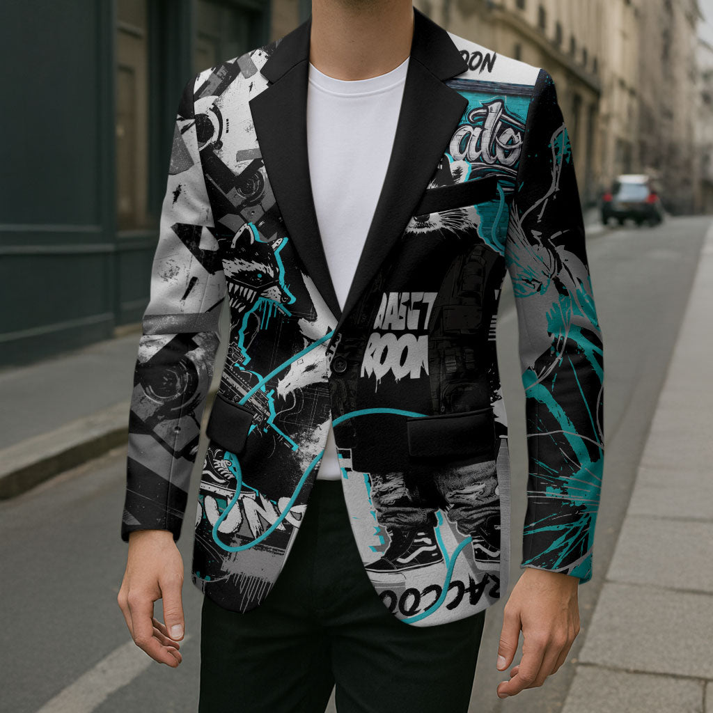 Urban Rebel Raccoon Blazer Grunge Graffiti Street Art Abstract Collage Pop Culture