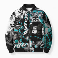 Urban Rebel Raccoon Bomber Puffer Jacket Grunge Graffiti Street Art Abstract Collage Pop Culture