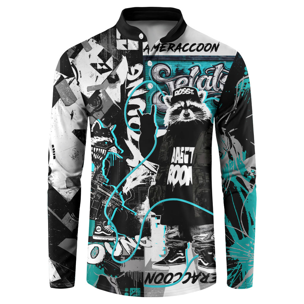 Urban Rebel Raccoon Button Sweatshirt Grunge Graffiti Street Art Abstract Collage Pop Culture