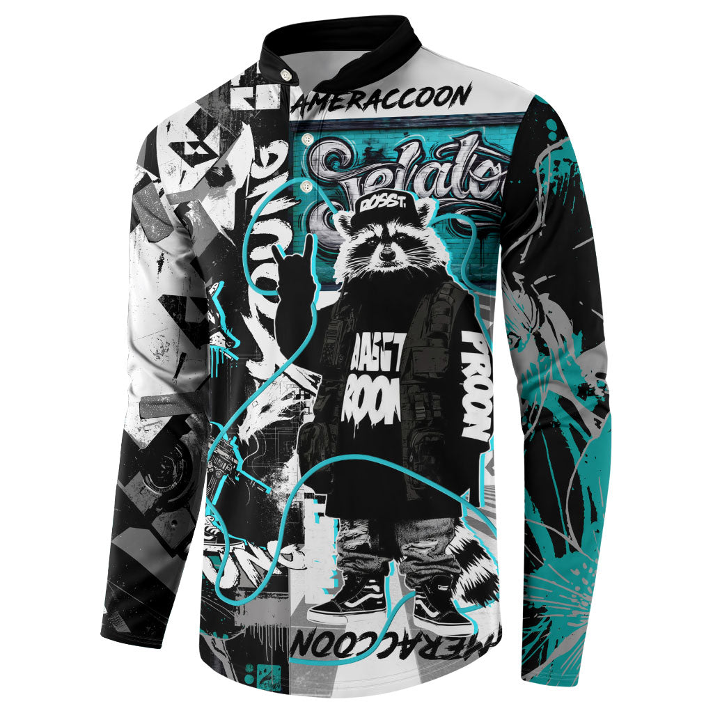 Urban Rebel Raccoon Button Sweatshirt Grunge Graffiti Street Art Abstract Collage Pop Culture