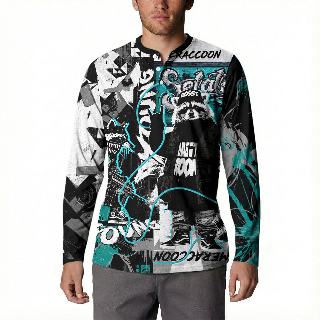 Urban Rebel Raccoon Button Sweatshirt Grunge Graffiti Street Art Abstract Collage Pop Culture