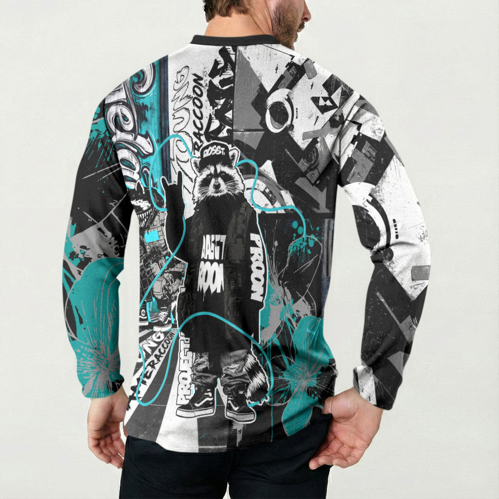 Urban Rebel Raccoon Button Sweatshirt Grunge Graffiti Street Art Abstract Collage Pop Culture