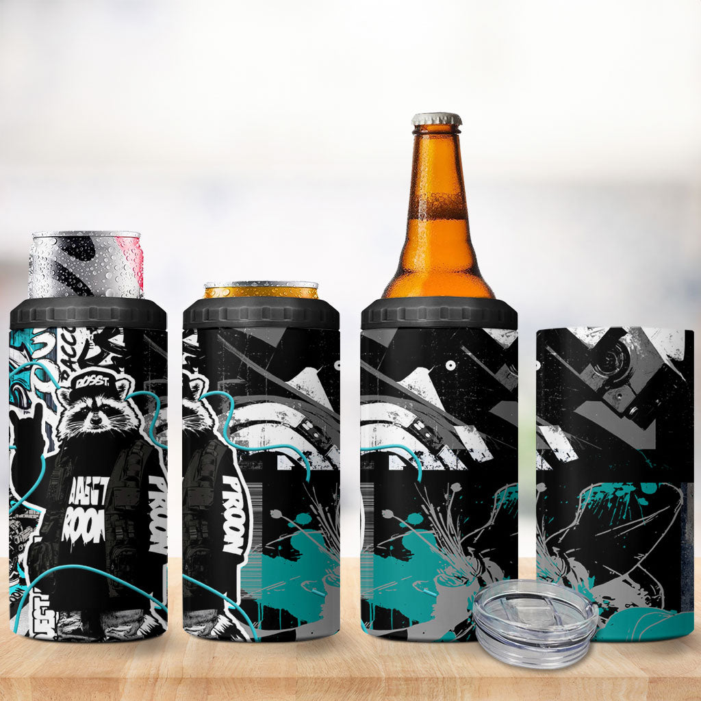 Urban Rebel Raccoon 4 in 1 Can Cooler Tumbler Grunge Graffiti Street Art Abstract Collage Pop Culture