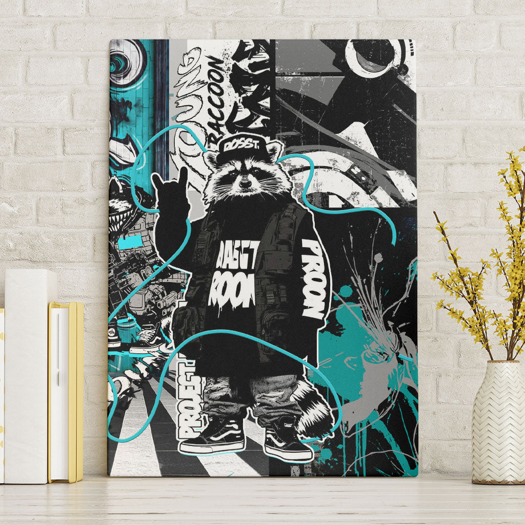 Urban Rebel Raccoon Canvas Wall Art Grunge Graffiti Street Art Abstract Collage Pop Culture