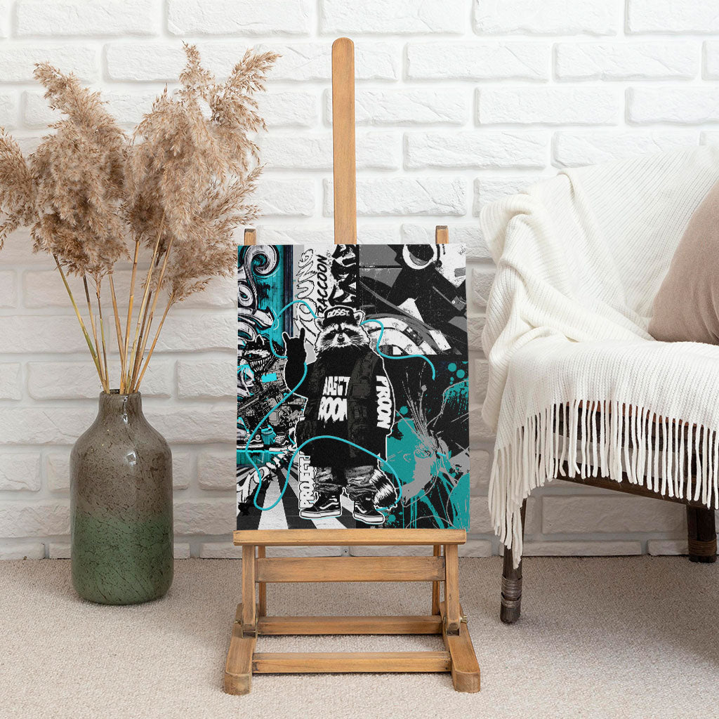 Urban Rebel Raccoon Canvas Wall Art Grunge Graffiti Street Art Abstract Collage Pop Culture