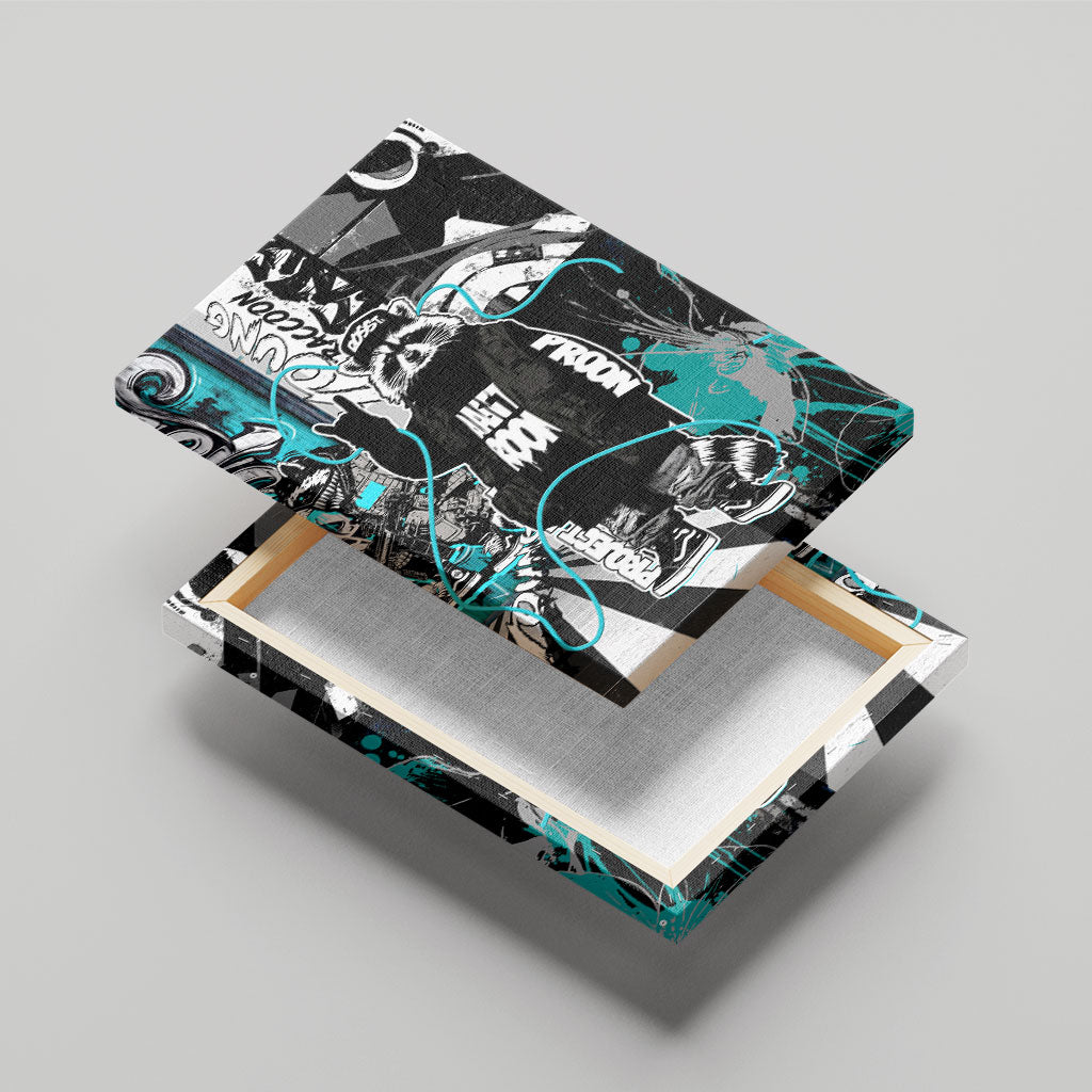 Urban Rebel Raccoon Canvas Wall Art Grunge Graffiti Street Art Abstract Collage Pop Culture