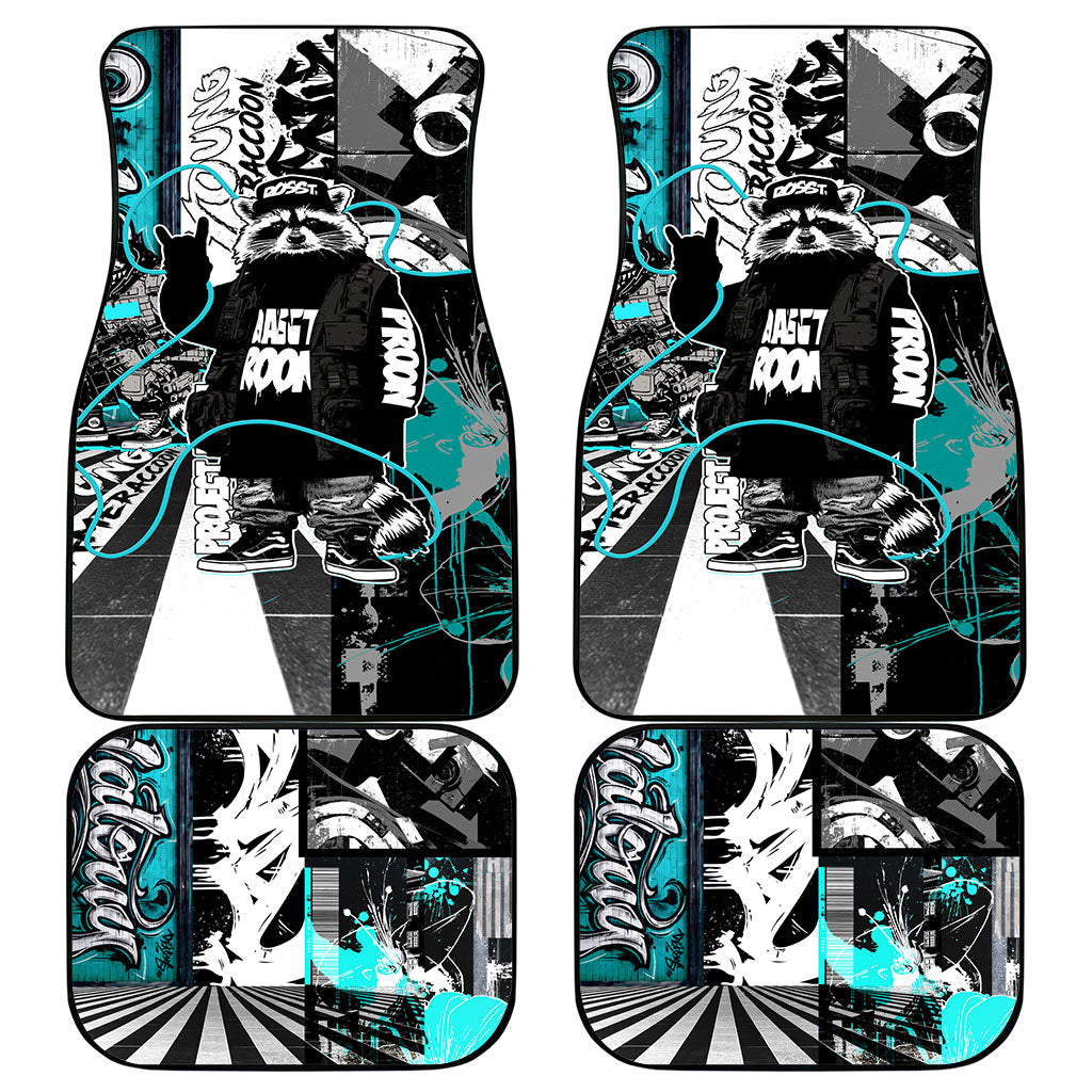 Urban Rebel Raccoon Car Mats Grunge Graffiti Street Art Abstract Collage Pop Culture