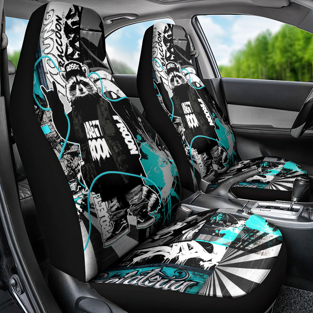 Urban Rebel Raccoon Car Seat Cover Grunge Graffiti Street Art Abstract Collage Pop Culture