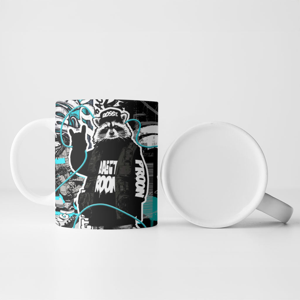 Urban Rebel Raccoon Ceramic Mug Grunge Graffiti Street Art Abstract Collage Pop Culture