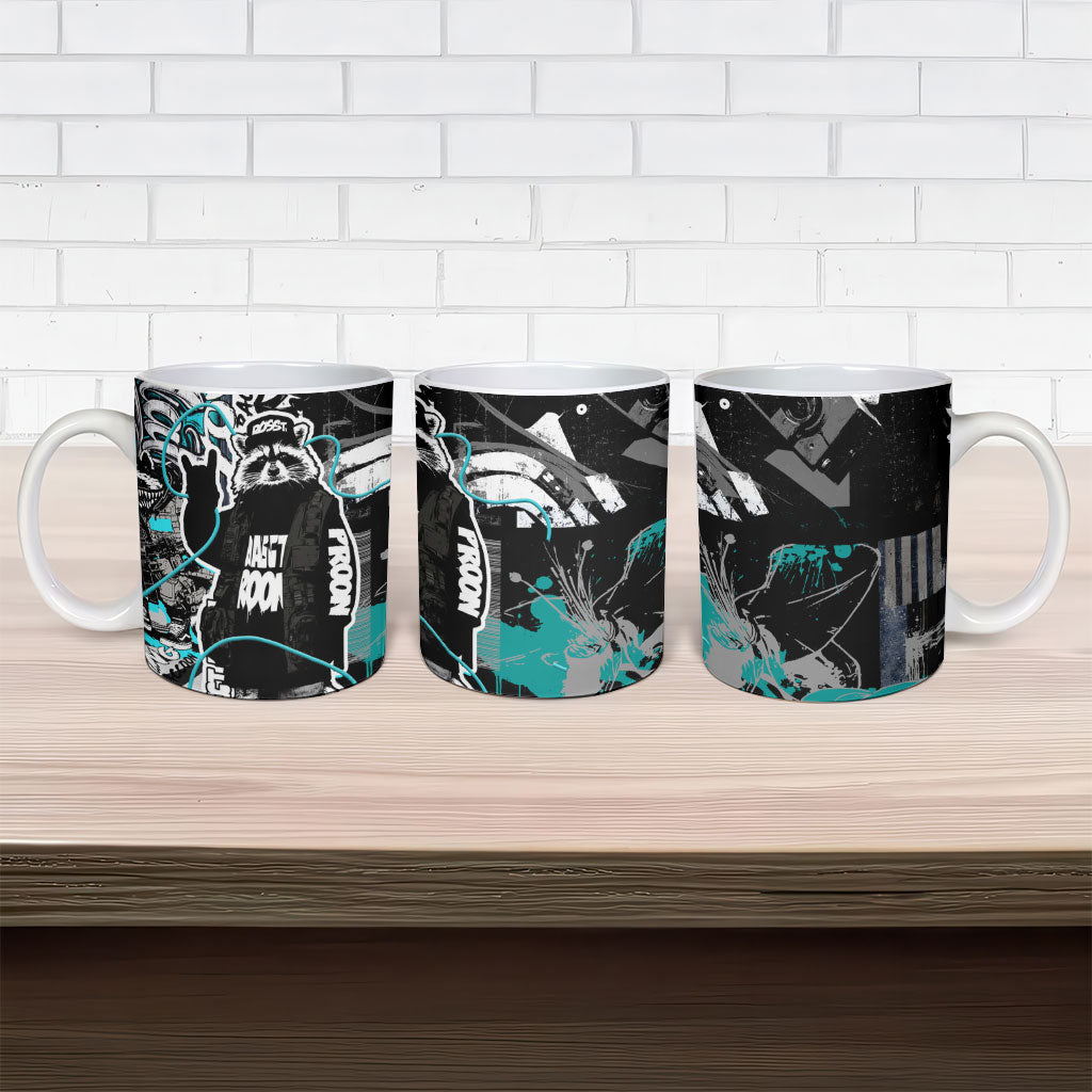Urban Rebel Raccoon Ceramic Mug Grunge Graffiti Street Art Abstract Collage Pop Culture
