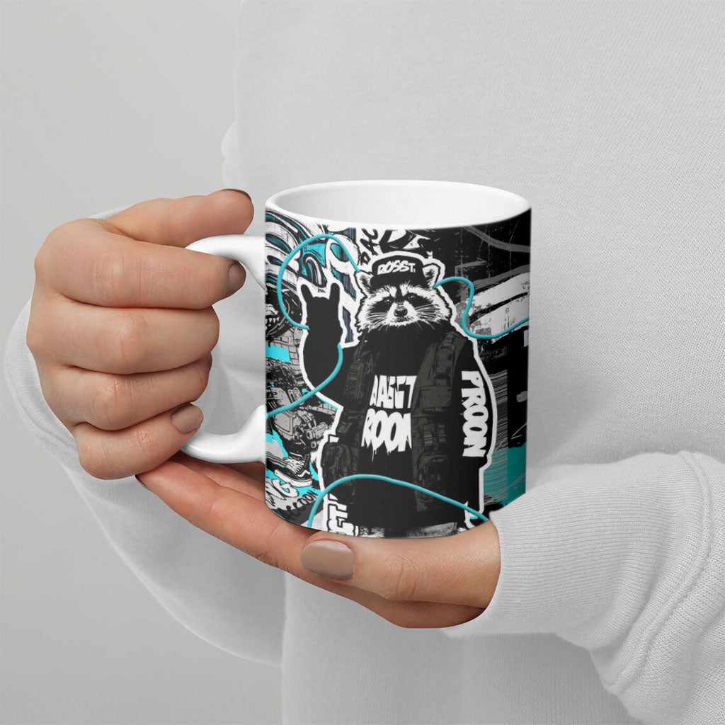 Urban Rebel Raccoon Ceramic Mug Grunge Graffiti Street Art Abstract Collage Pop Culture