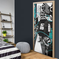 Urban Rebel Raccoon Door Cover Grunge Graffiti Street Art Abstract Collage Pop Culture