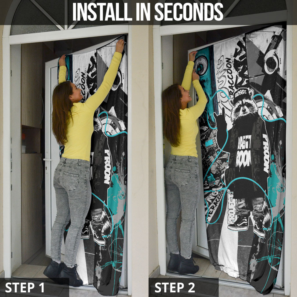 Urban Rebel Raccoon Door Cover Grunge Graffiti Street Art Abstract Collage Pop Culture