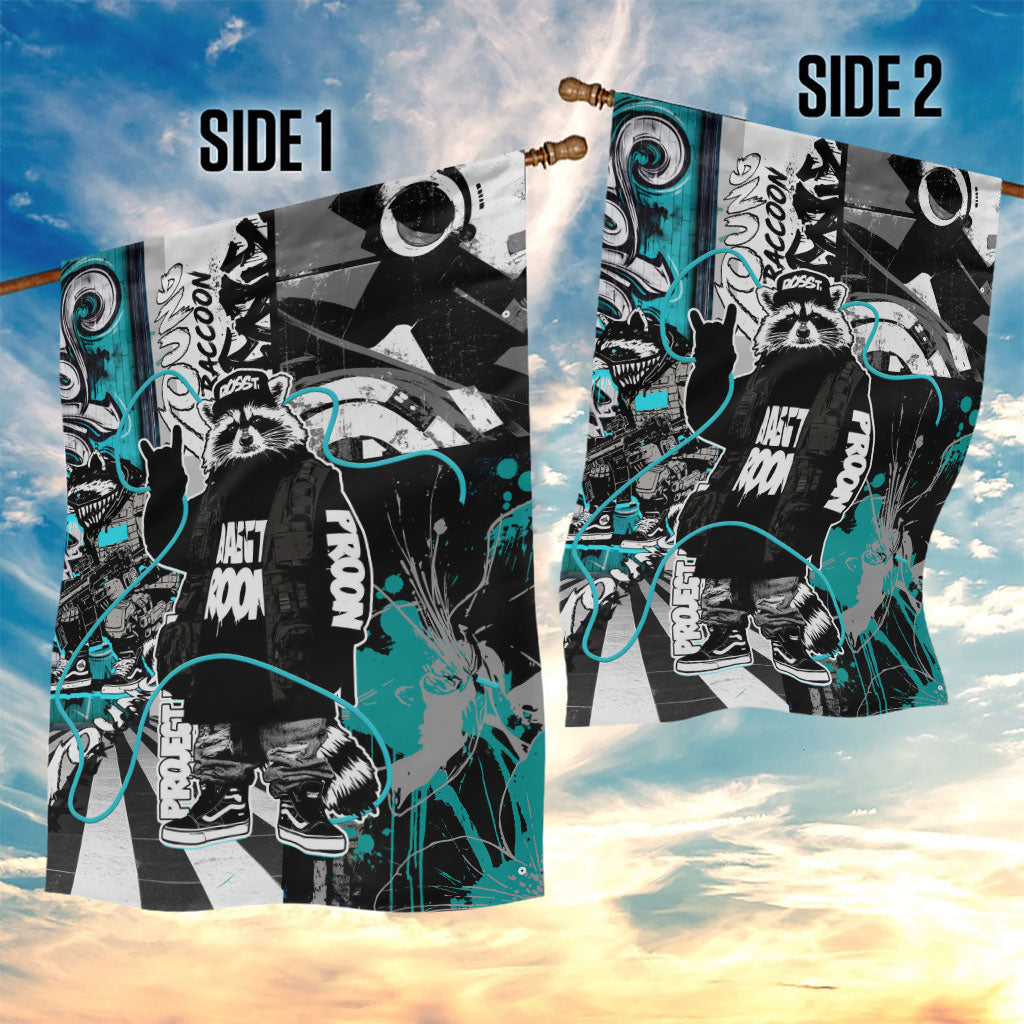 Urban Rebel Raccoon Garden Flag Grunge Graffiti Street Art Abstract Collage Pop Culture