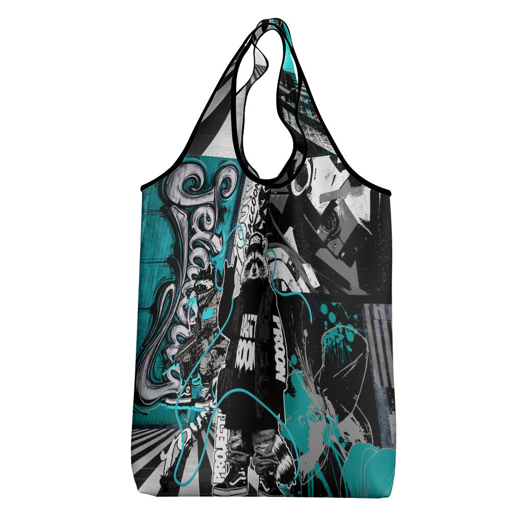 Urban Rebel Raccoon Grocery Bag Grunge Graffiti Street Art Abstract Collage Pop Culture