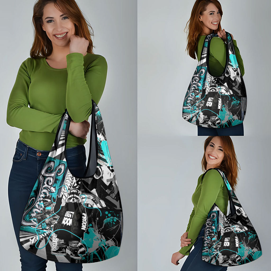 Urban Rebel Raccoon Grocery Bag Grunge Graffiti Street Art Abstract Collage Pop Culture