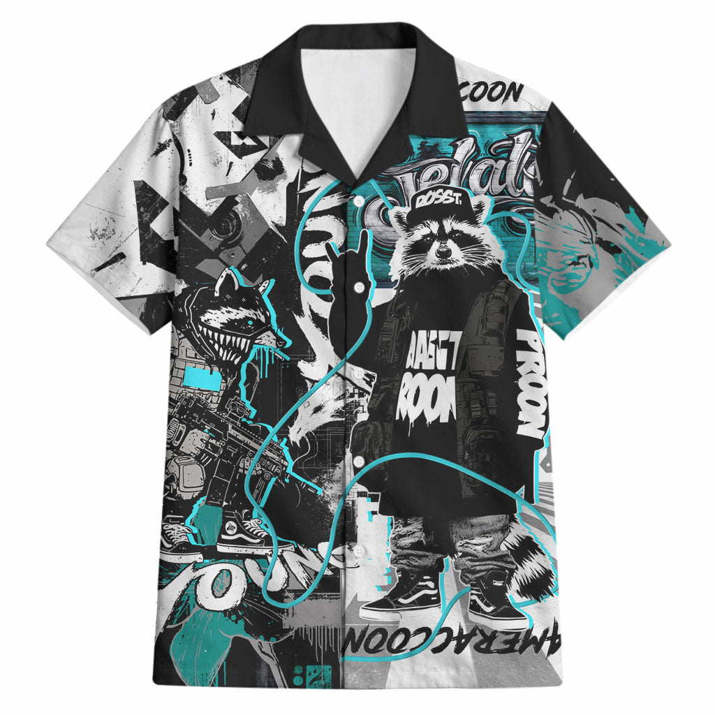 Urban Rebel Raccoon Hawaiian Shirt Grunge Graffiti Street Art Abstract Collage Pop Culture