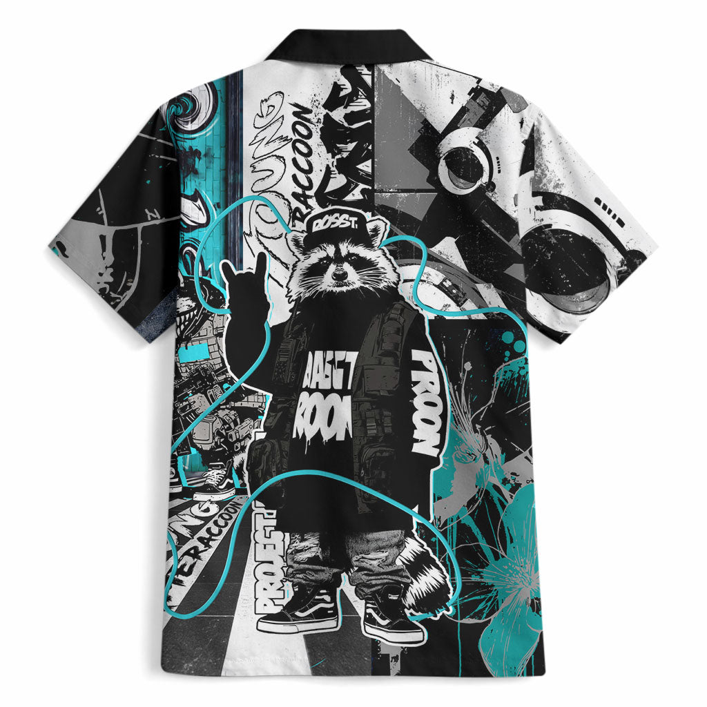 Urban Rebel Raccoon Hawaiian Shirt Grunge Graffiti Street Art Abstract Collage Pop Culture