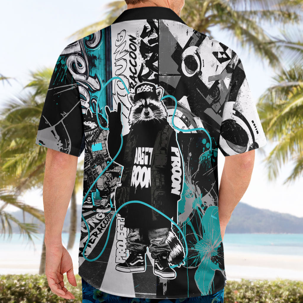 Urban Rebel Raccoon Hawaiian Shirt Grunge Graffiti Street Art Abstract Collage Pop Culture