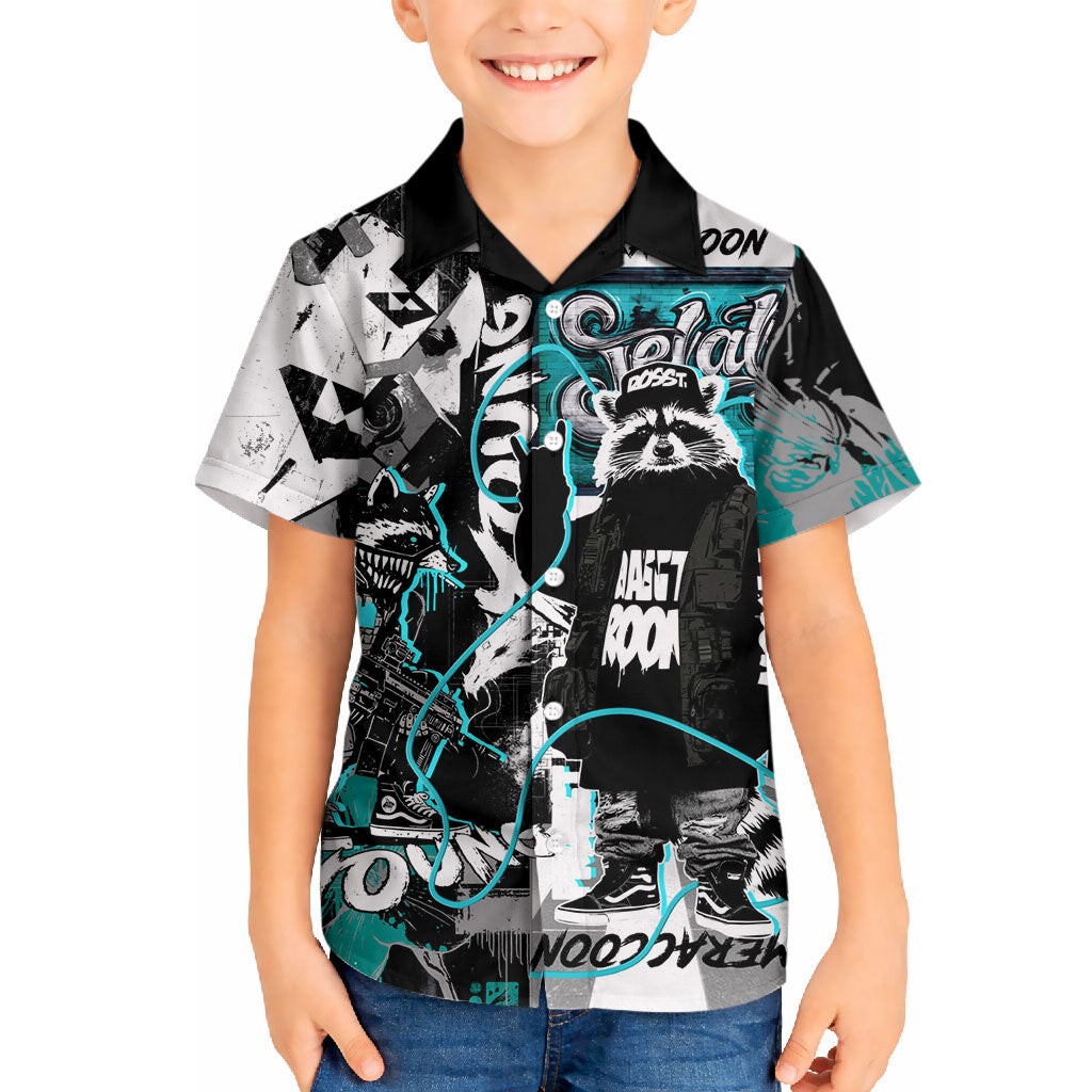 Urban Rebel Raccoon Hawaiian Shirt Grunge Graffiti Street Art Abstract Collage Pop Culture