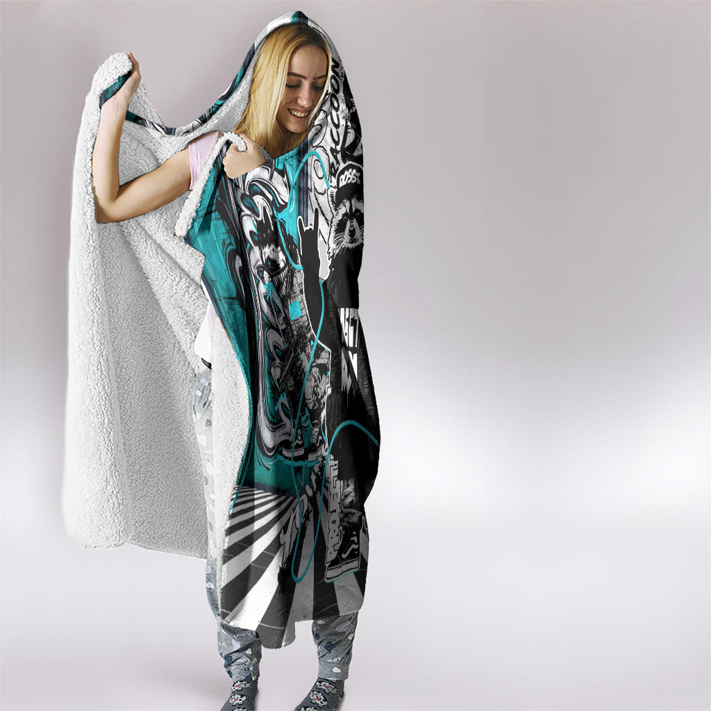 Urban Rebel Raccoon Hooded Blanket Grunge Graffiti Street Art Abstract Collage Pop Culture