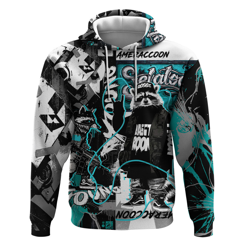 Urban Rebel Raccoon Hoodie Grunge Graffiti Street Art Abstract Collage Pop Culture
