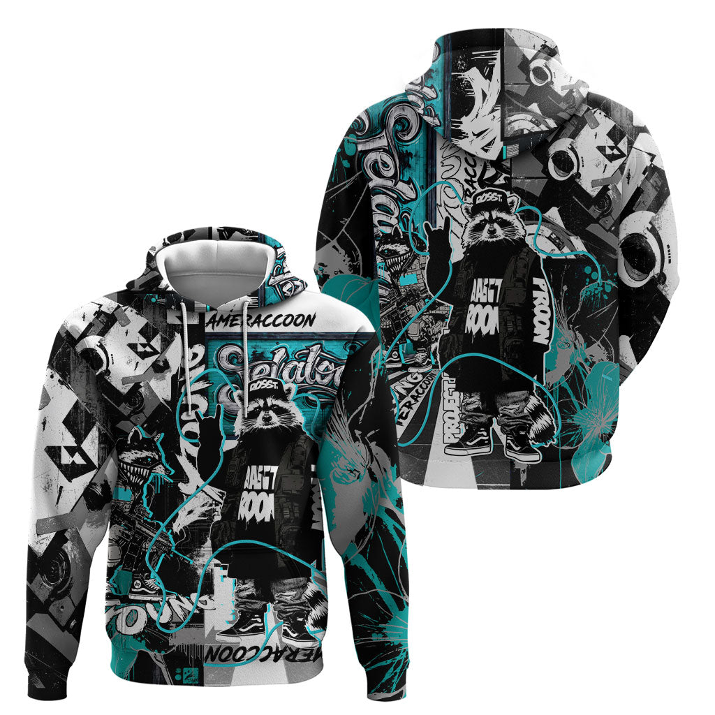 Urban Rebel Raccoon Hoodie Grunge Graffiti Street Art Abstract Collage Pop Culture