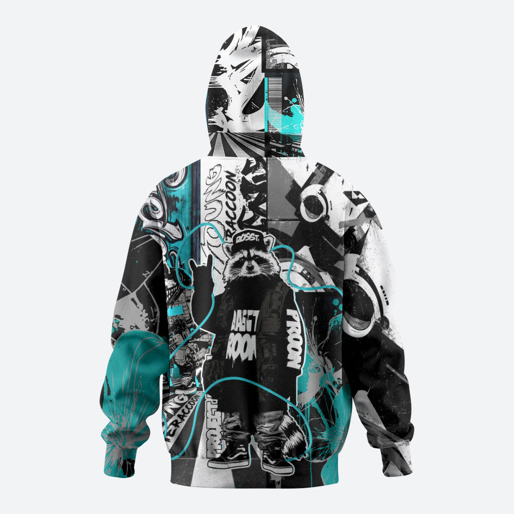 Urban Rebel Raccoon Hoodie Grunge Graffiti Street Art Abstract Collage Pop Culture