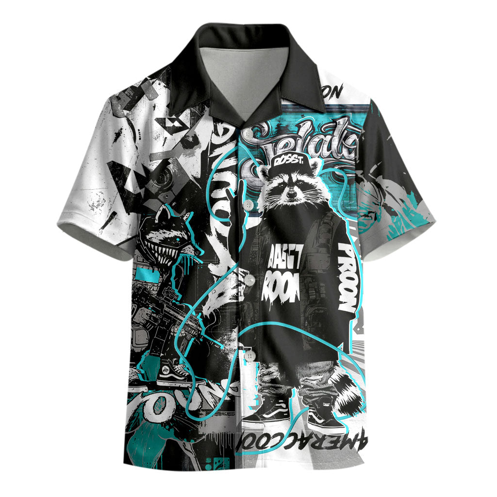Urban Rebel Raccoon Kid Hawaiian Shirt Grunge Graffiti Street Art Abstract Collage Pop Culture