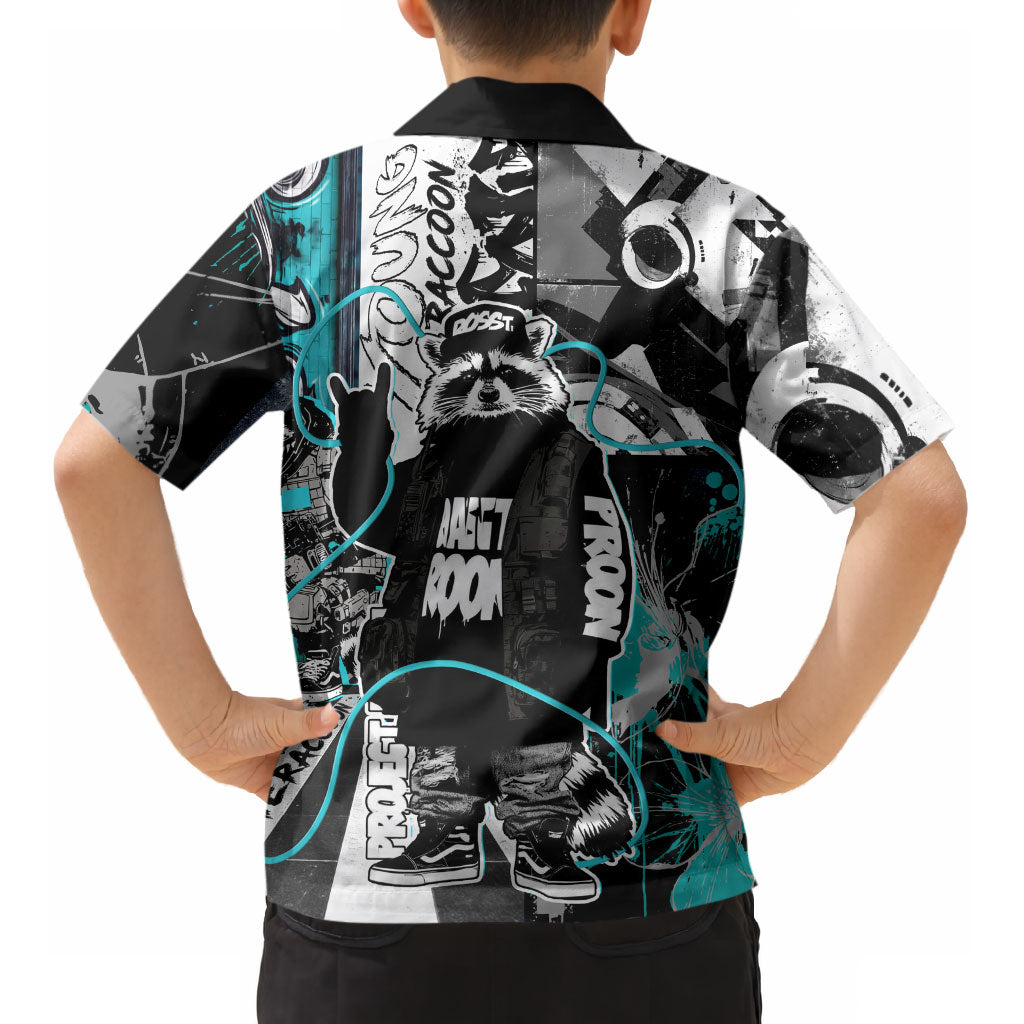 Urban Rebel Raccoon Kid Hawaiian Shirt Grunge Graffiti Street Art Abstract Collage Pop Culture
