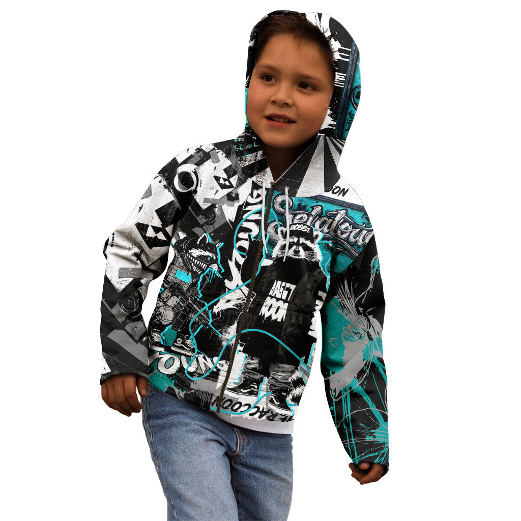 Urban Rebel Raccoon Kid Hoodie Grunge Graffiti Street Art Abstract Collage Pop Culture