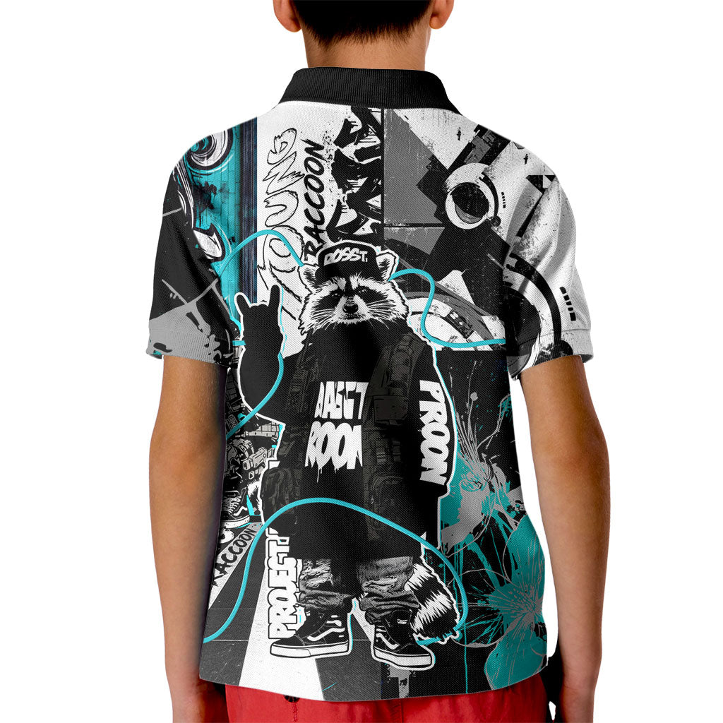 Urban Rebel Raccoon Kid Polo Shirt Grunge Graffiti Street Art Abstract Collage Pop Culture