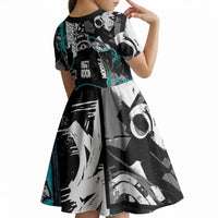 Urban Rebel Raccoon Kid Short Sleeve Dress Grunge Graffiti Street Art Abstract Collage Pop Culture