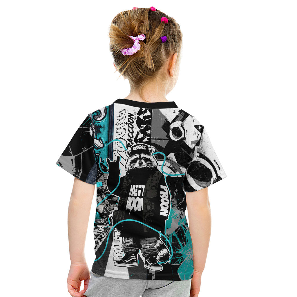 Urban Rebel Raccoon Kid T Shirt Grunge Graffiti Street Art Abstract Collage Pop Culture