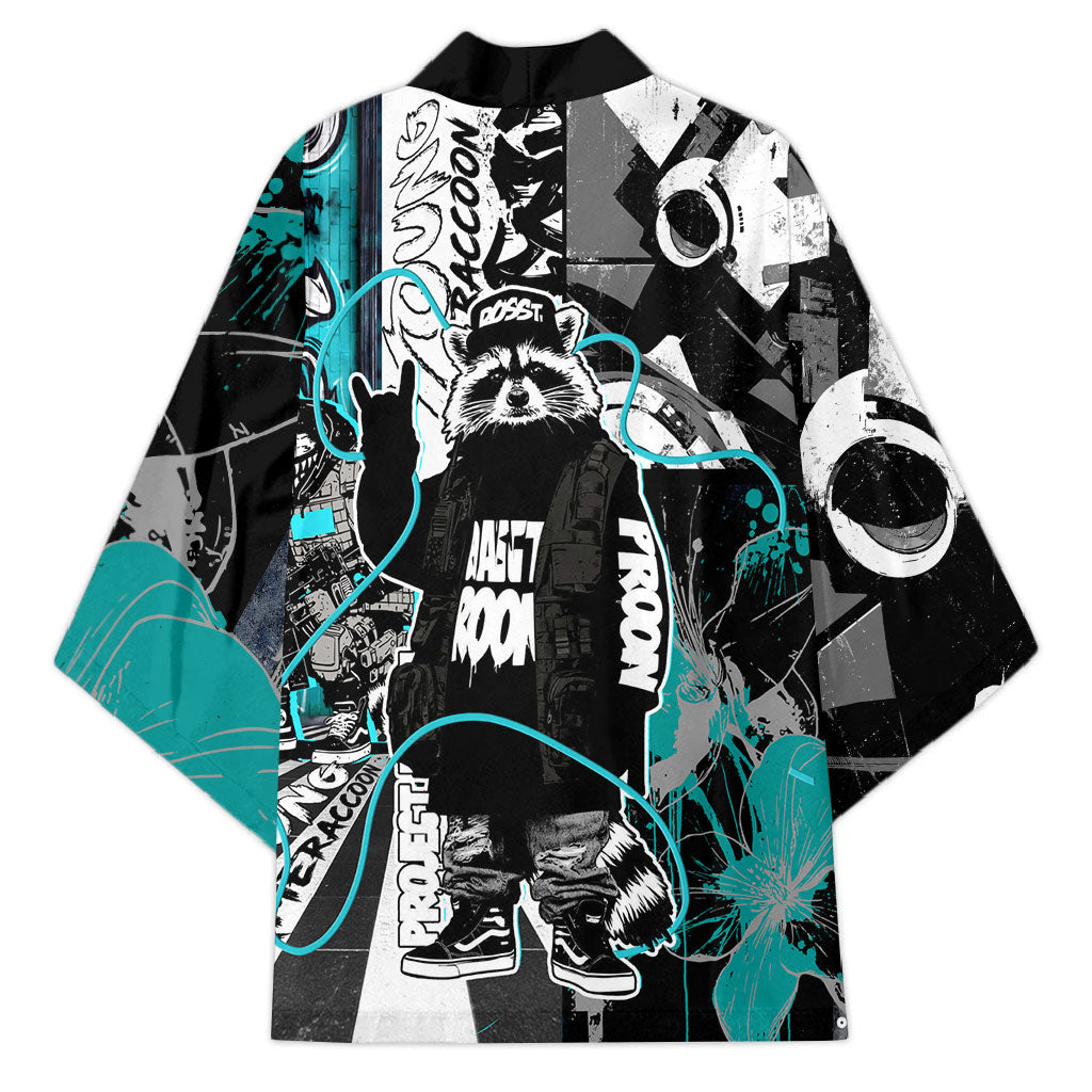 Urban Rebel Raccoon Kimono Grunge Graffiti Street Art Abstract Collage Pop Culture
