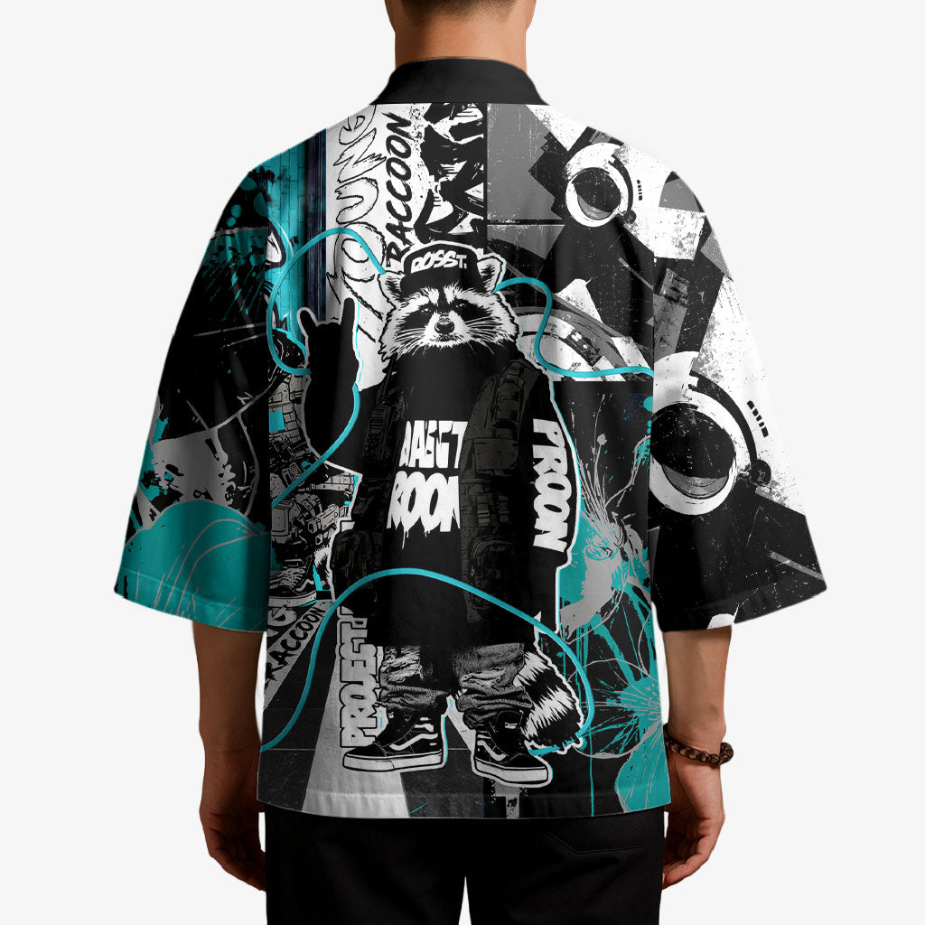 Urban Rebel Raccoon Kimono Grunge Graffiti Street Art Abstract Collage Pop Culture