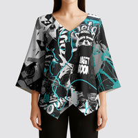 Urban Rebel Raccoon Kimono Sleeve Blouse Grunge Graffiti Street Art Abstract Collage Pop Culture