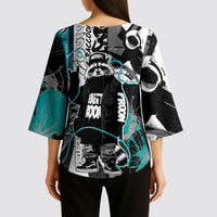 Urban Rebel Raccoon Kimono Sleeve Blouse Grunge Graffiti Street Art Abstract Collage Pop Culture