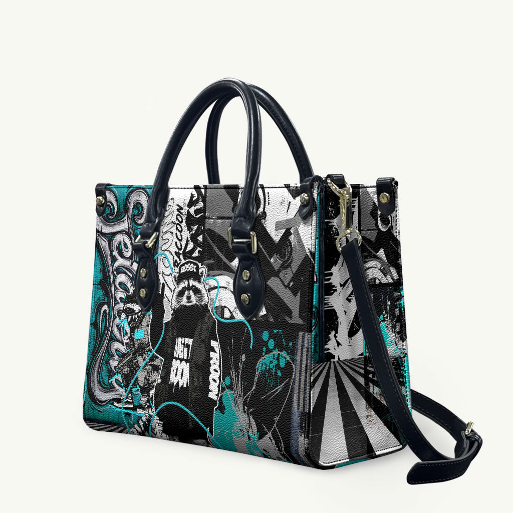 Urban Rebel Raccoon Leather Bag Grunge Graffiti Street Art Abstract Collage Pop Culture