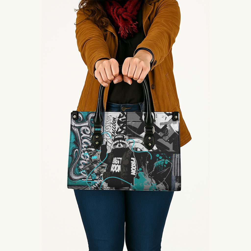 Urban Rebel Raccoon Leather Bag Grunge Graffiti Street Art Abstract Collage Pop Culture