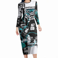 Urban Rebel Raccoon Long Sleeve Bodycon Dress Grunge Graffiti Street Art Abstract Collage Pop Culture