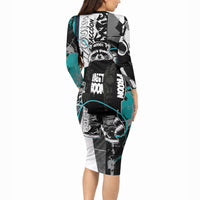 Urban Rebel Raccoon Long Sleeve Bodycon Dress Grunge Graffiti Street Art Abstract Collage Pop Culture