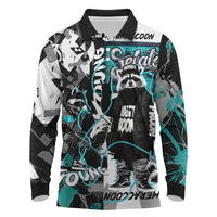 Urban Rebel Raccoon Long Sleeve Polo Shirt Grunge Graffiti Street Art Abstract Collage Pop Culture