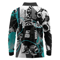 Urban Rebel Raccoon Long Sleeve Polo Shirt Grunge Graffiti Street Art Abstract Collage Pop Culture